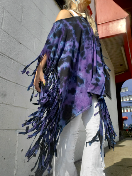 Purple Black Tie Dye Long Fringe Top