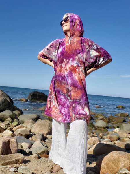 purple pink rust hooded beach cover
