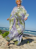 green blue kaftan dress  worn at the beach