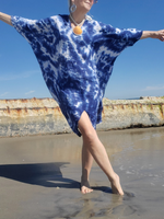 boxy one size giant shirt style kaftan in pure gauzy Italian linen, lapis blue tie dye