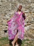 boxy oversize gauzy linen kaftan dress with a front slit & a collar