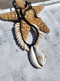 Starfish and shell necklace on a textured surface