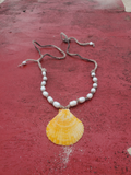 YELLOW Shell Pendant with Pearls Necklace