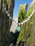 KINGMAN Turquoise Pendant necklace with Knotted Pearls and Ties