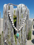 KINGMAN Turquoise Pendant necklace with Knotted Pearls and Ties