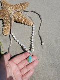 KINGMAN Turquoise Pendant necklace with Knotted Pearls and Ties