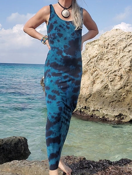 BLACK and TEAL Tank Dress