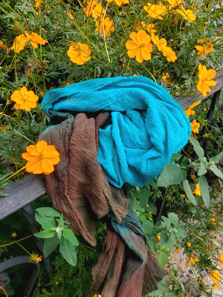 Artsy Cotton Gauze Scarf in Jade &amp; Brown