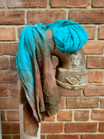 Artsy Cotton Gauze Scarf in Jade &amp; Brown
