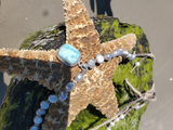 Silver Pearls Adjustable Necklace with a Larimar Pendant
