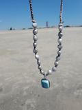Silver Pearls Adjustable Necklace with a Larimar Pendant