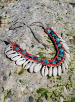 hand made in NYC - hemp bib statement necklace embellished with shells and beads