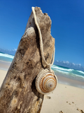 Crocheted Sundial Shell Pendant Necklace with Ecru Cord