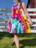A bit of a close-up; I am 5'3", the dress ends just above me knees. On taller woman, this is a tunic - great with leggings or pants under. I took these photos front of a white fence at a barn.