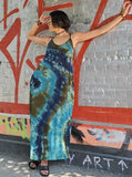 Marian a is standing in the shade, the graffiti wall looks fun with the dress. Her pose shows off the full shape of this dress