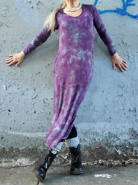 Distressed Dusty Purple Hooded Dress