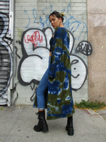 Olive-Navy Tie Dye Long Duster with Pockets