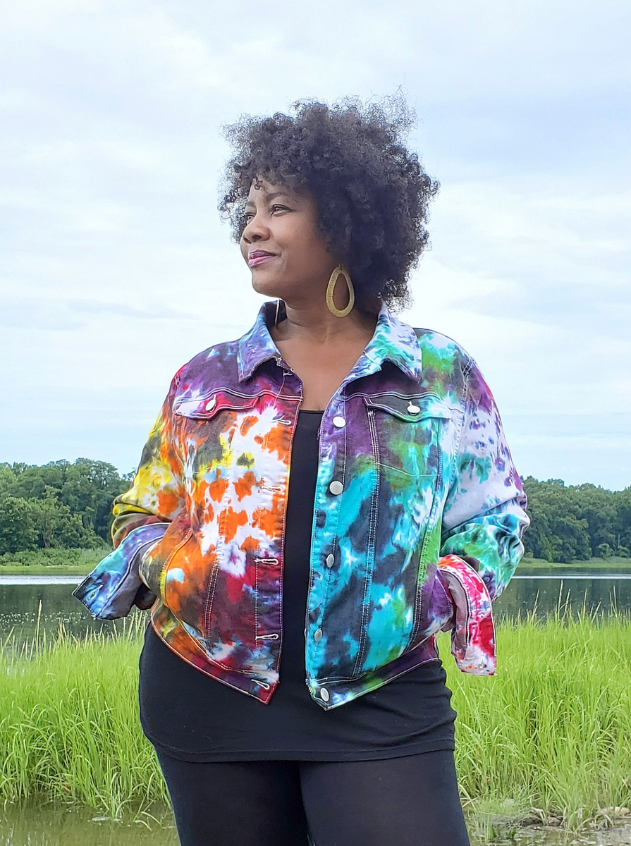 Groovy Denim Jacket in Rainbow Galaxy Colors – vacationwardrobe.com