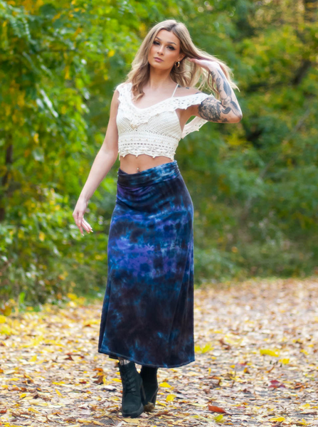 Hand Dyed Black Purple Maxi Skirt vacationwardrobe