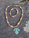 Wooden Beads Necklace with MAPLE LEAF Pendant