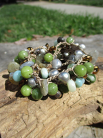 Long Necklace with Grey Pearls, Canadian Jade, Labradorite & Amazonite Beads